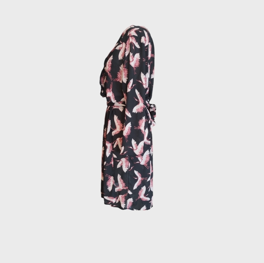Wite bird Print Wrap Dress - Picture 3 of 6